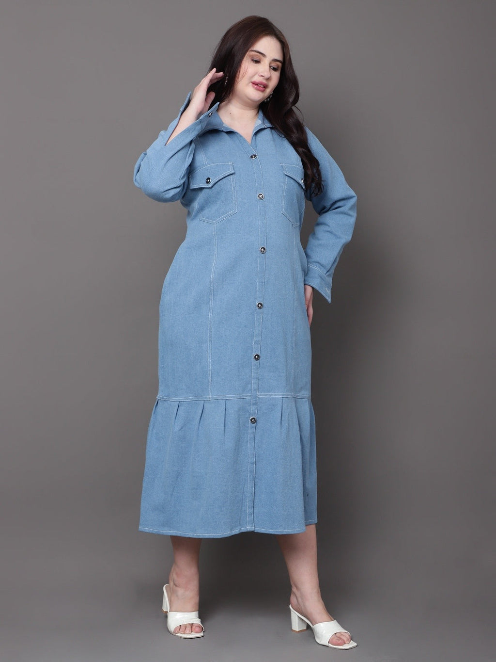 Street Blue Denim Shirt Dress