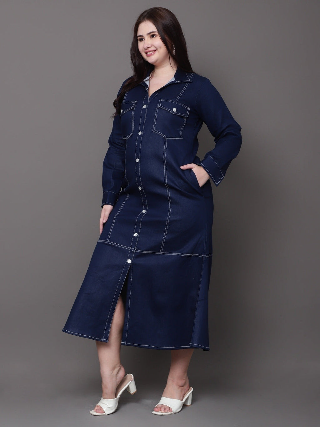 Indigo Denim Shirt Dress