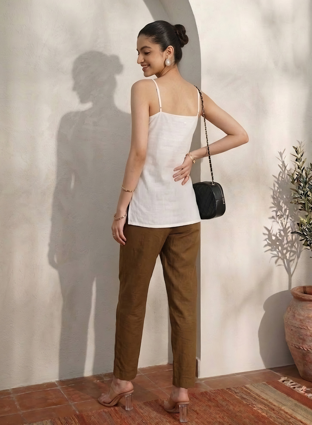 Brown Everyday Cotton Pants for Women