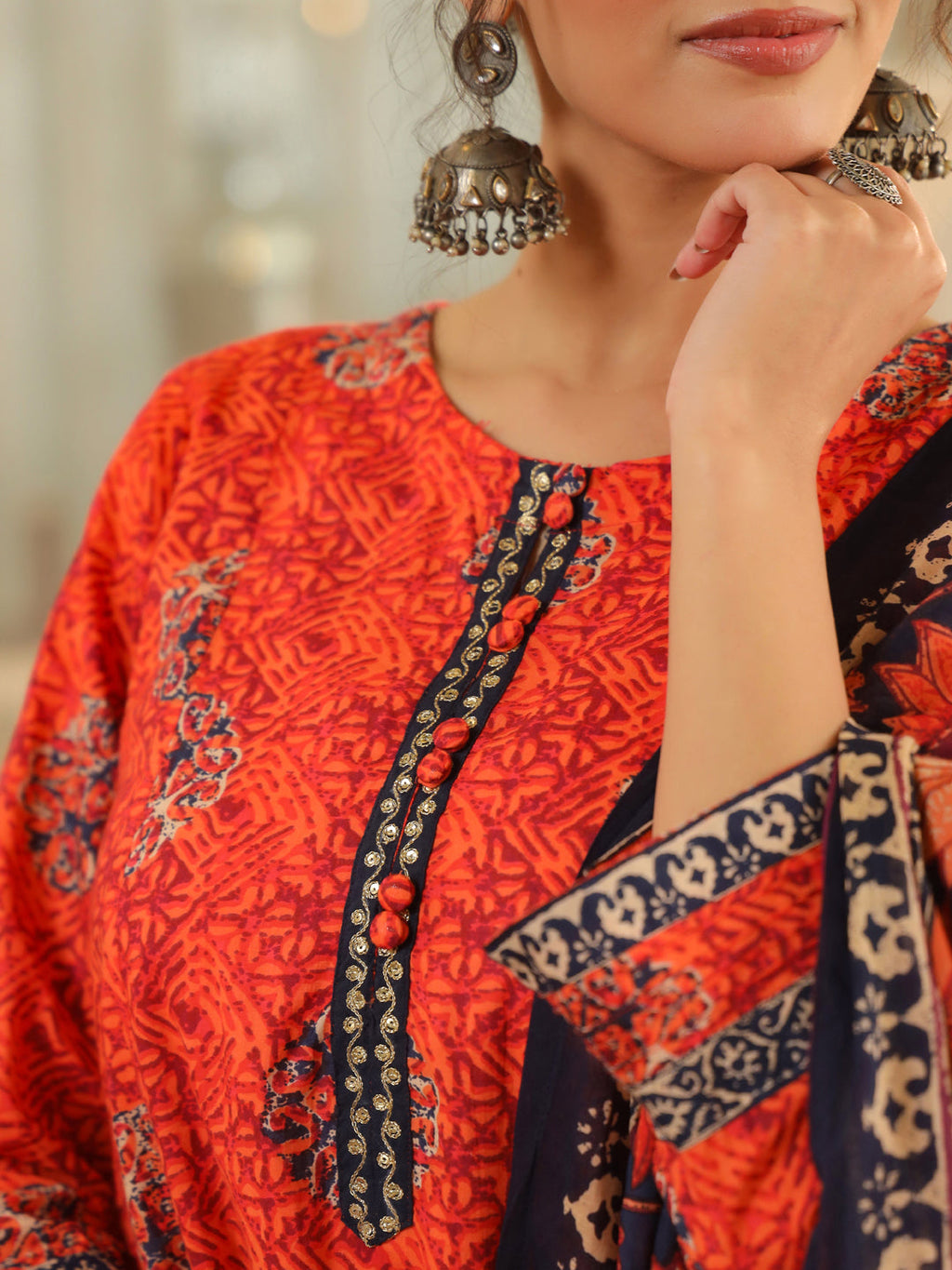 Women Ethnic Motifs Printed Regular Pure Cotton Kurta with Trousers & With Dupatta