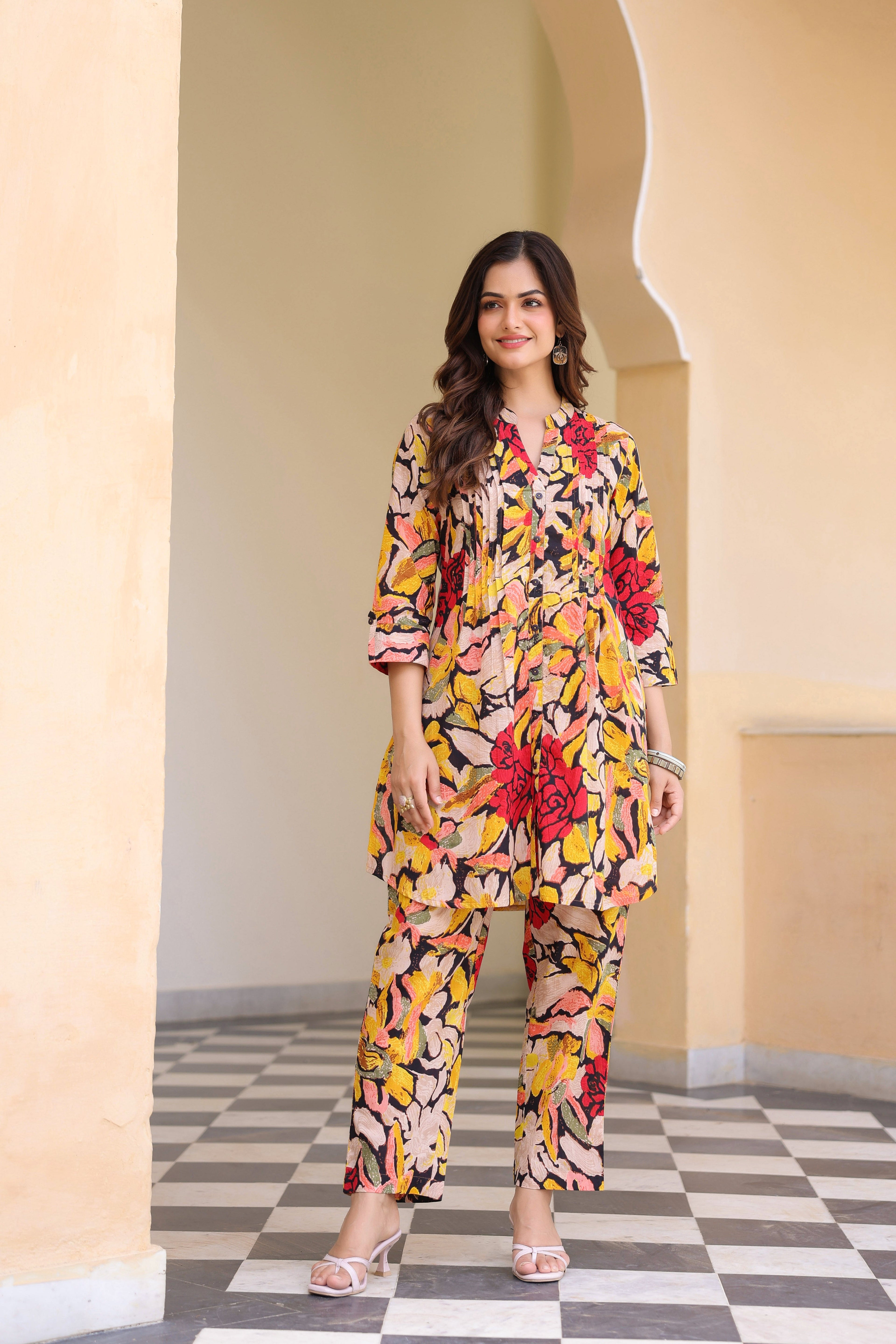 Floral-Printed Cotton Tunic With Trouser Co-Ords