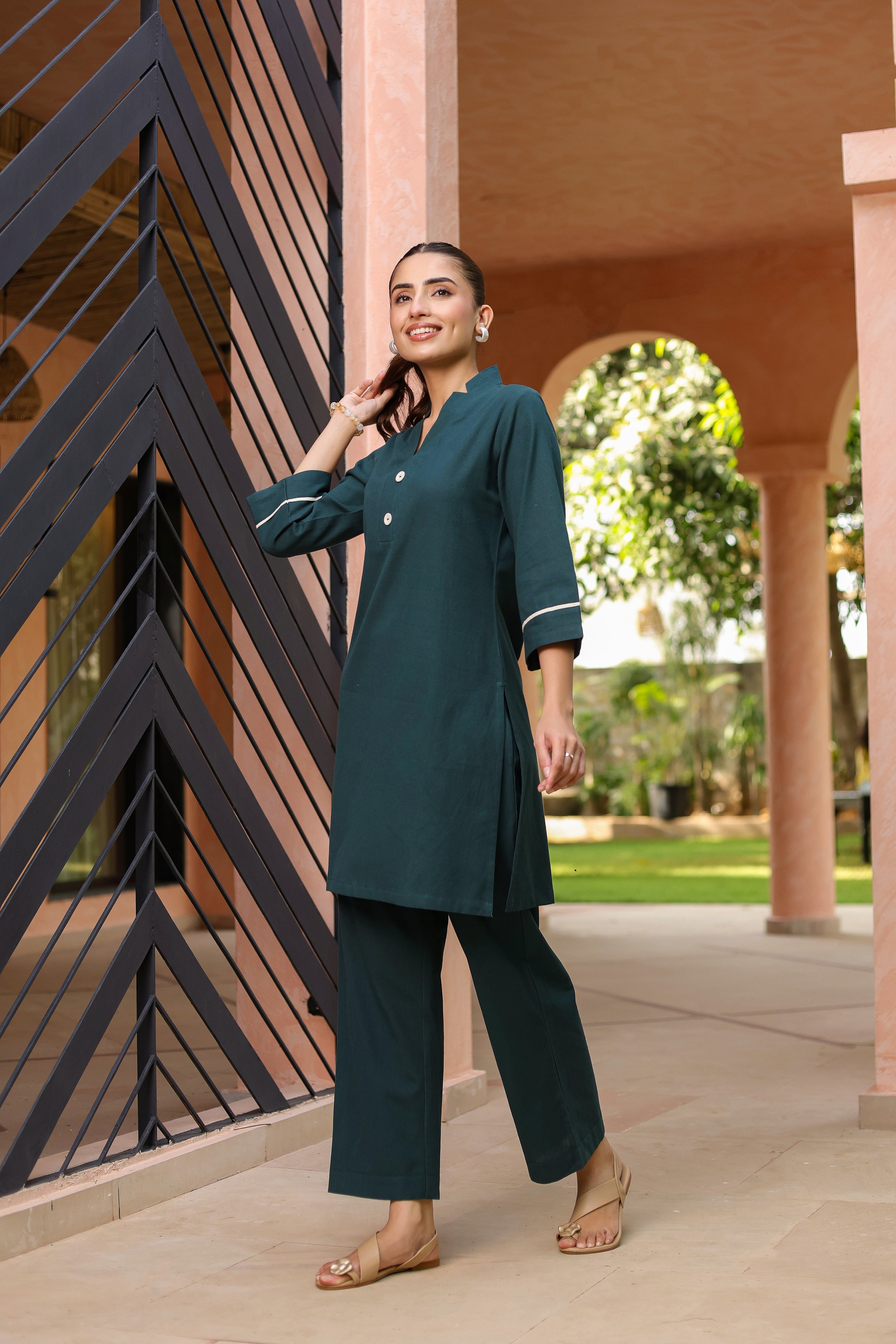 V-Neck Pure Cotton Tunic With Trouser