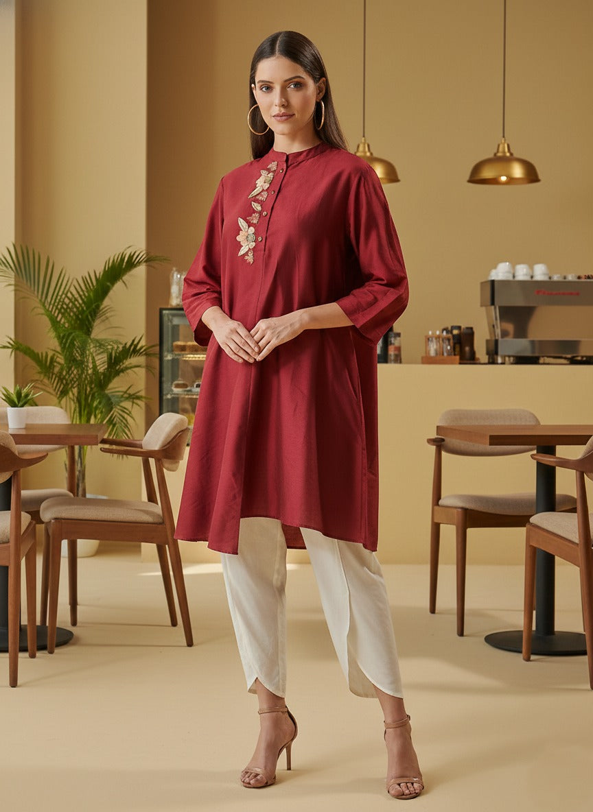 RED ALISHA PLACKET TUNIC