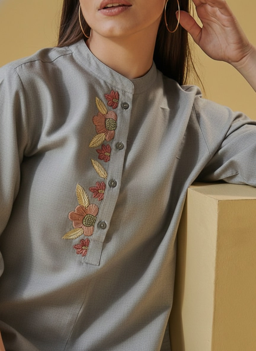 GREY ALISHA PLACKET TUNIC