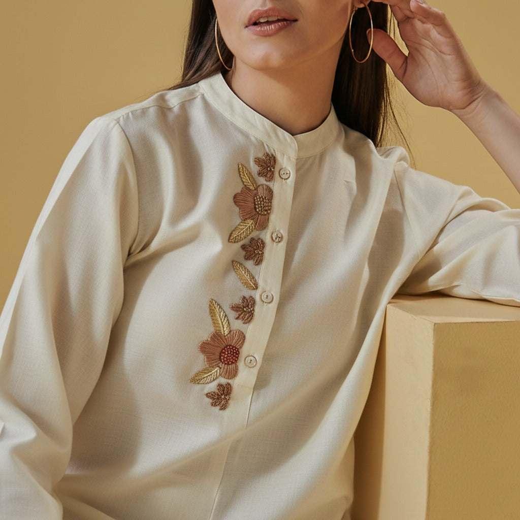 LIGHT GOLD ALISHA PLACKET TUNIC