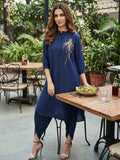 NAVY PEACOCK GATHERED TUNIC