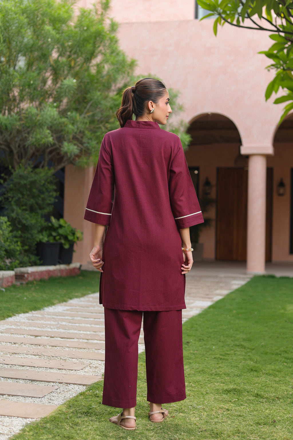 V-Neck Pure Cotton Tunic With Trouser