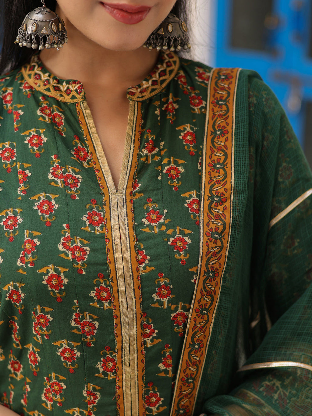 Women Ethnic Motifs Printed Cotton Anarkali Kurta with Trousers & Dupatta