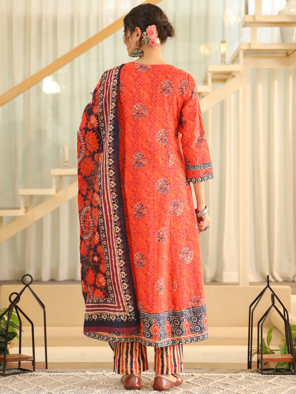 Women Ethnic Motifs Printed Regular Pure Cotton Kurta with Trousers & With Dupatta