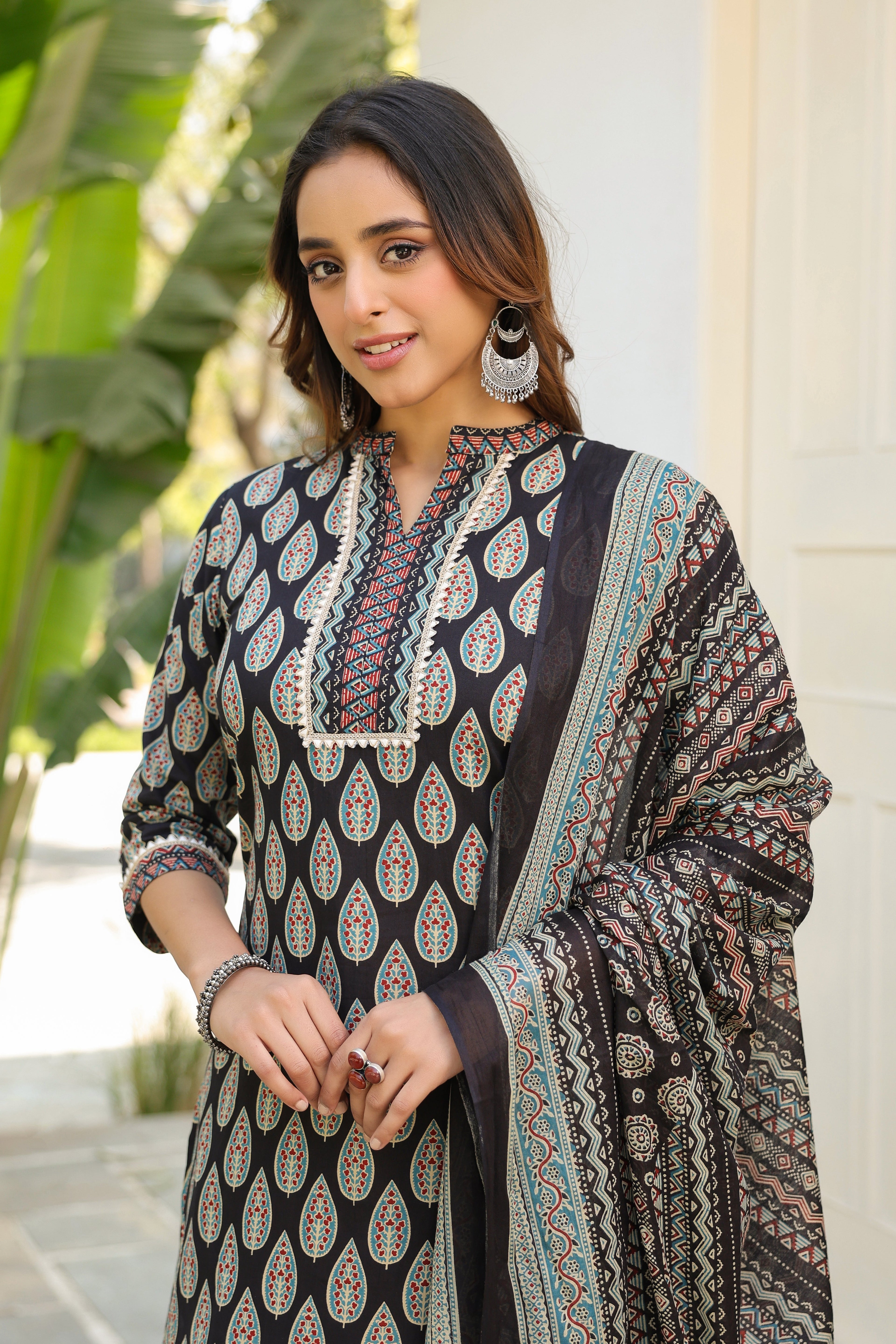 Women Ethnic Motifs Printed Regular Pure Cotton Kurta with Trousers & With Dupatta