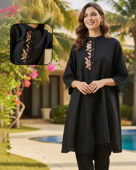 BLACK ALISHA PLACKET TUNIC