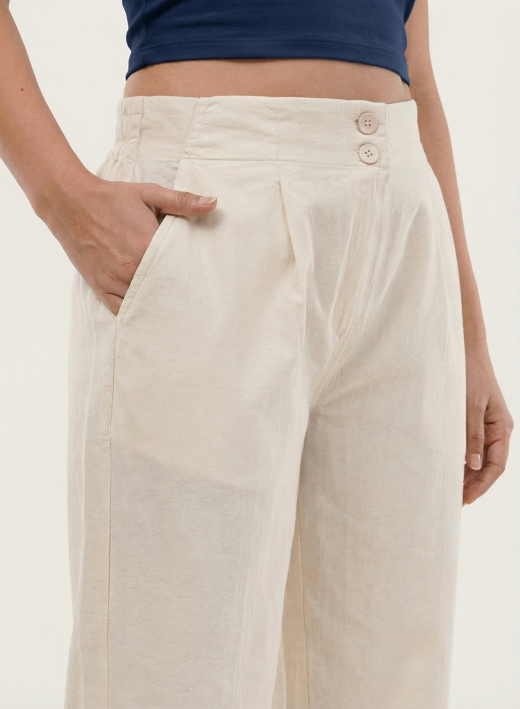 Beige Cotton-Linen Pants