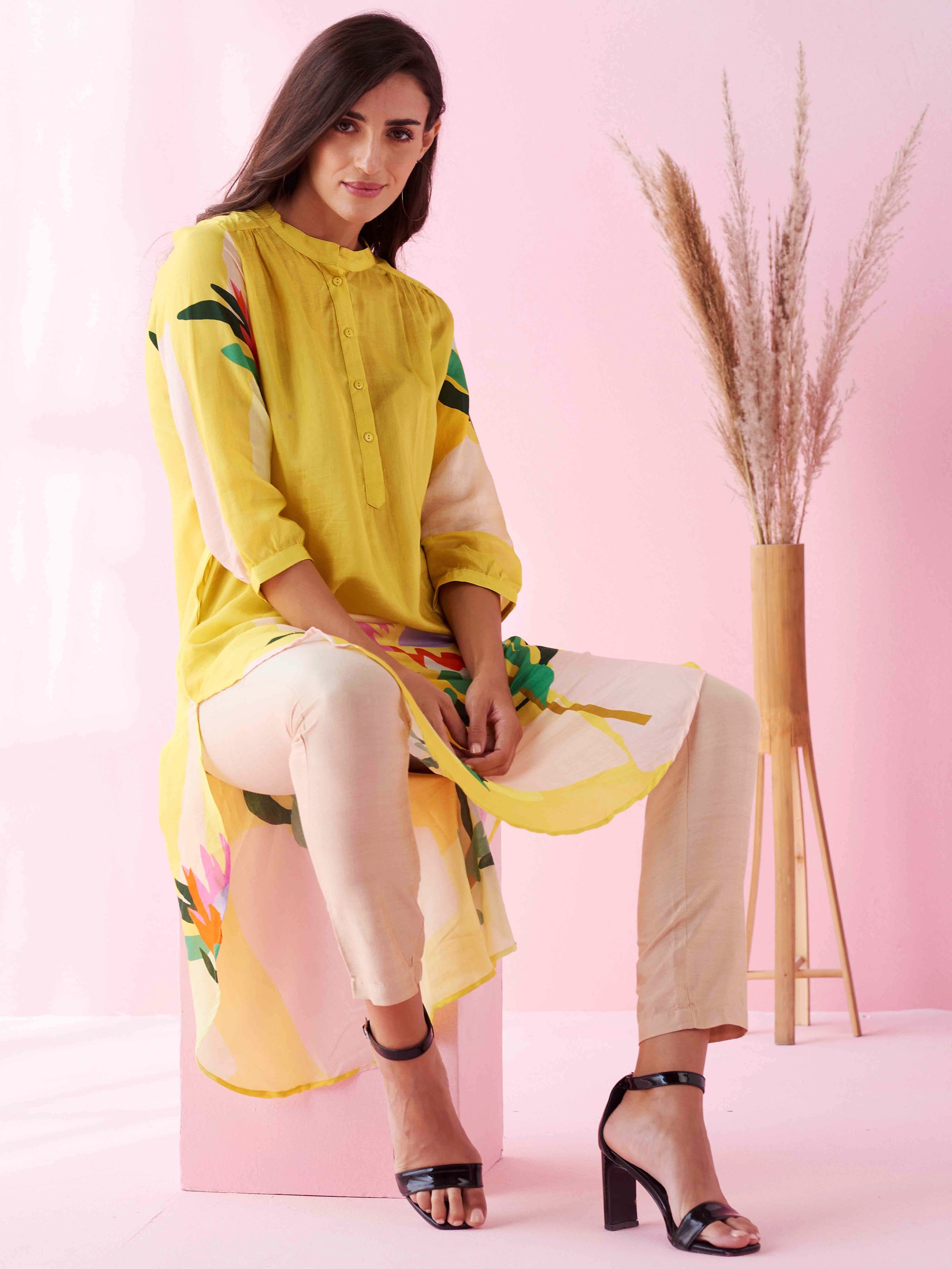 Yellow Paradise Gathered Tunic