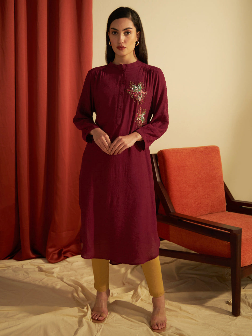 WINE MAPLE GATHERED TUNIC
