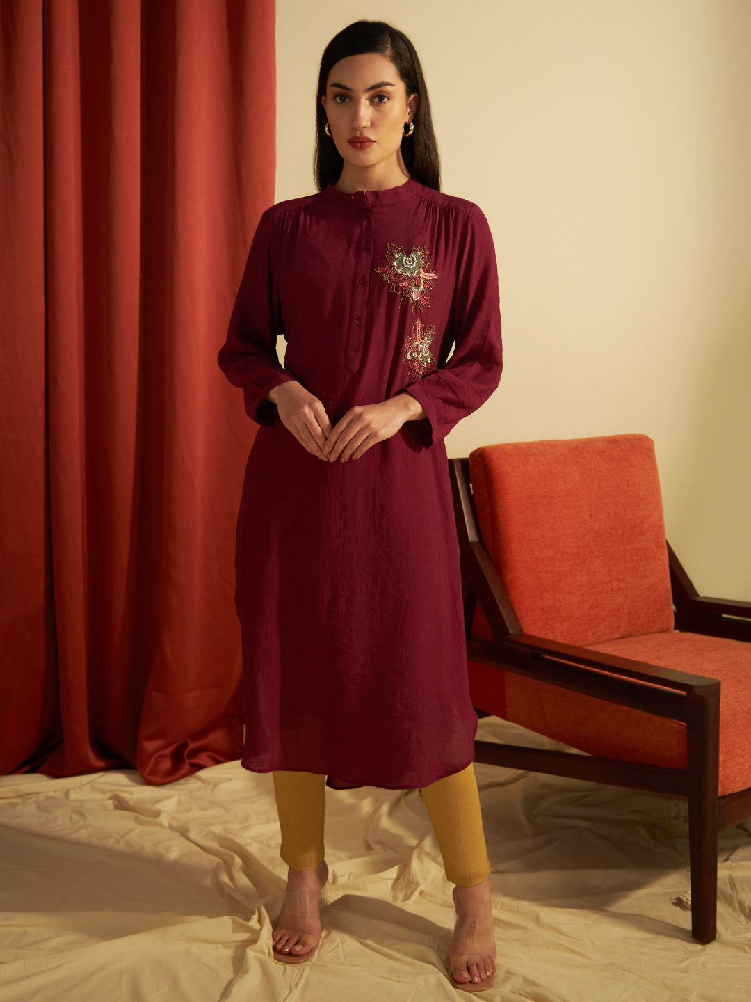 WINE MAPLE GATHERED TUNIC