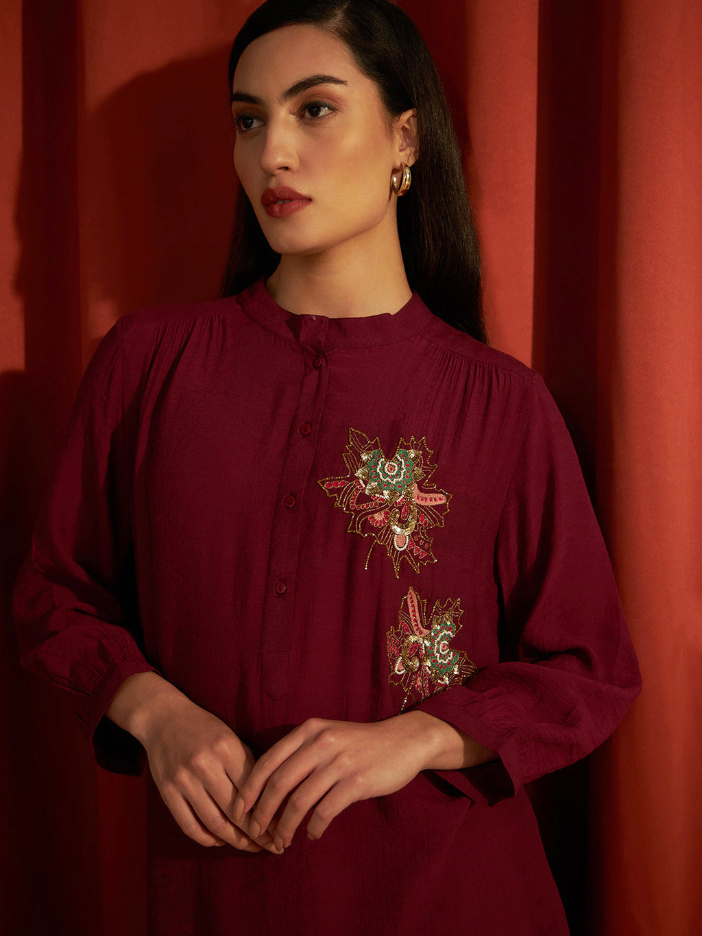 WINE MAPLE GATHERED TUNIC