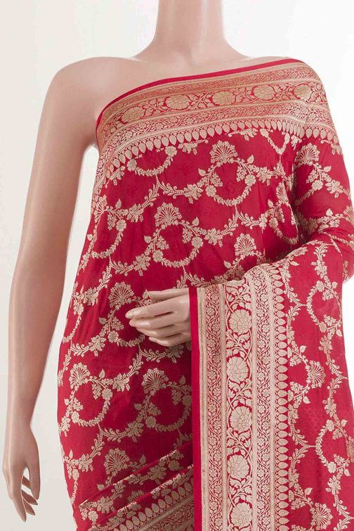 Red Banarasi Silk Saree - Image 2