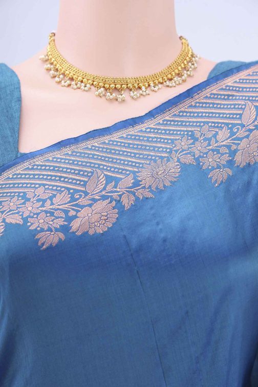 Peacock Blue Banarasi Katan Silk Saree - Image 2