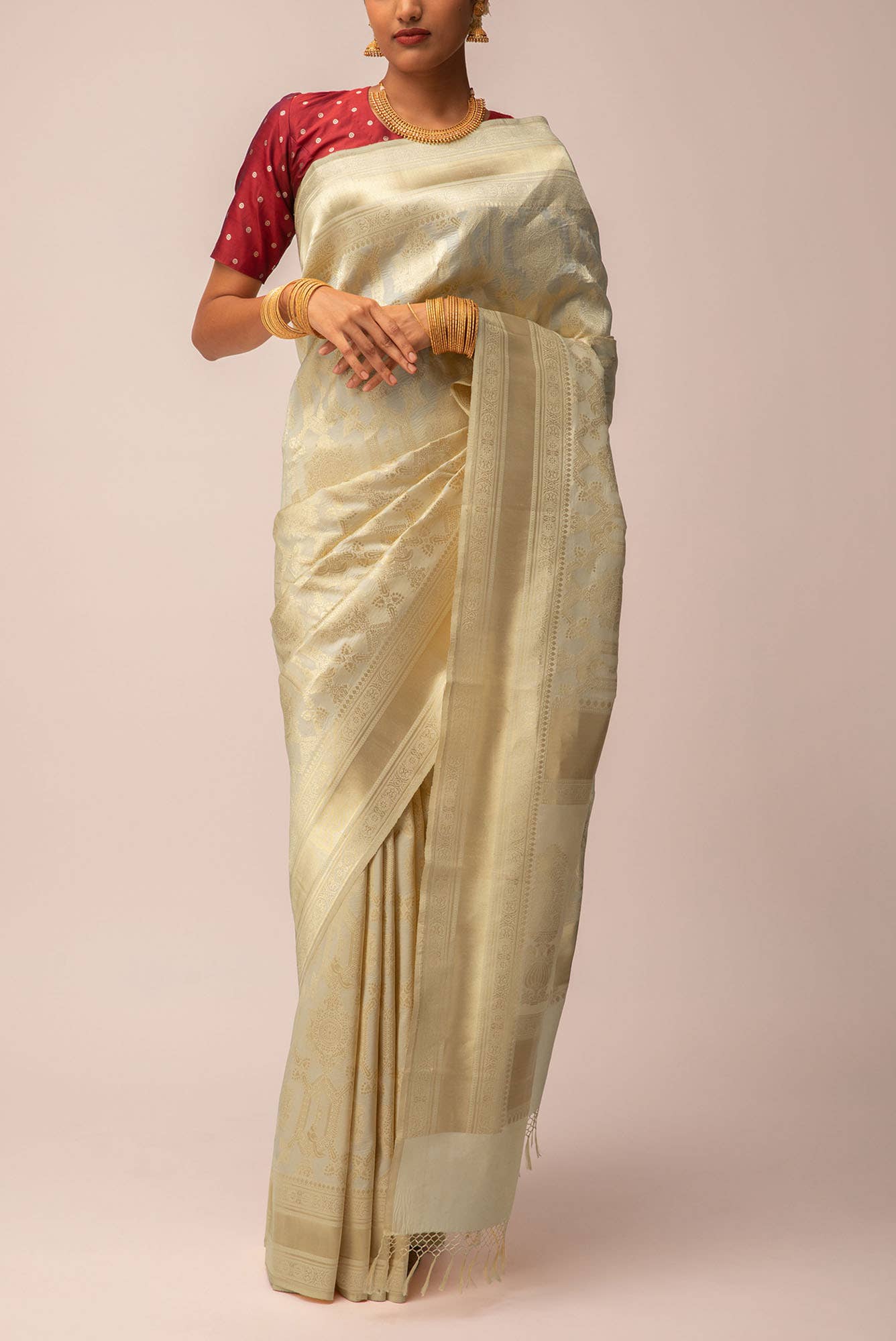 Priyasambad-Cream Banarasi Silk Saree - Image 2