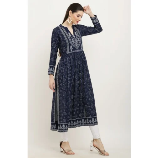 Women's Casual Rayon Full sleeve Kurti (Blue) - Image 3