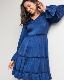 Navy Solid Flared Dress