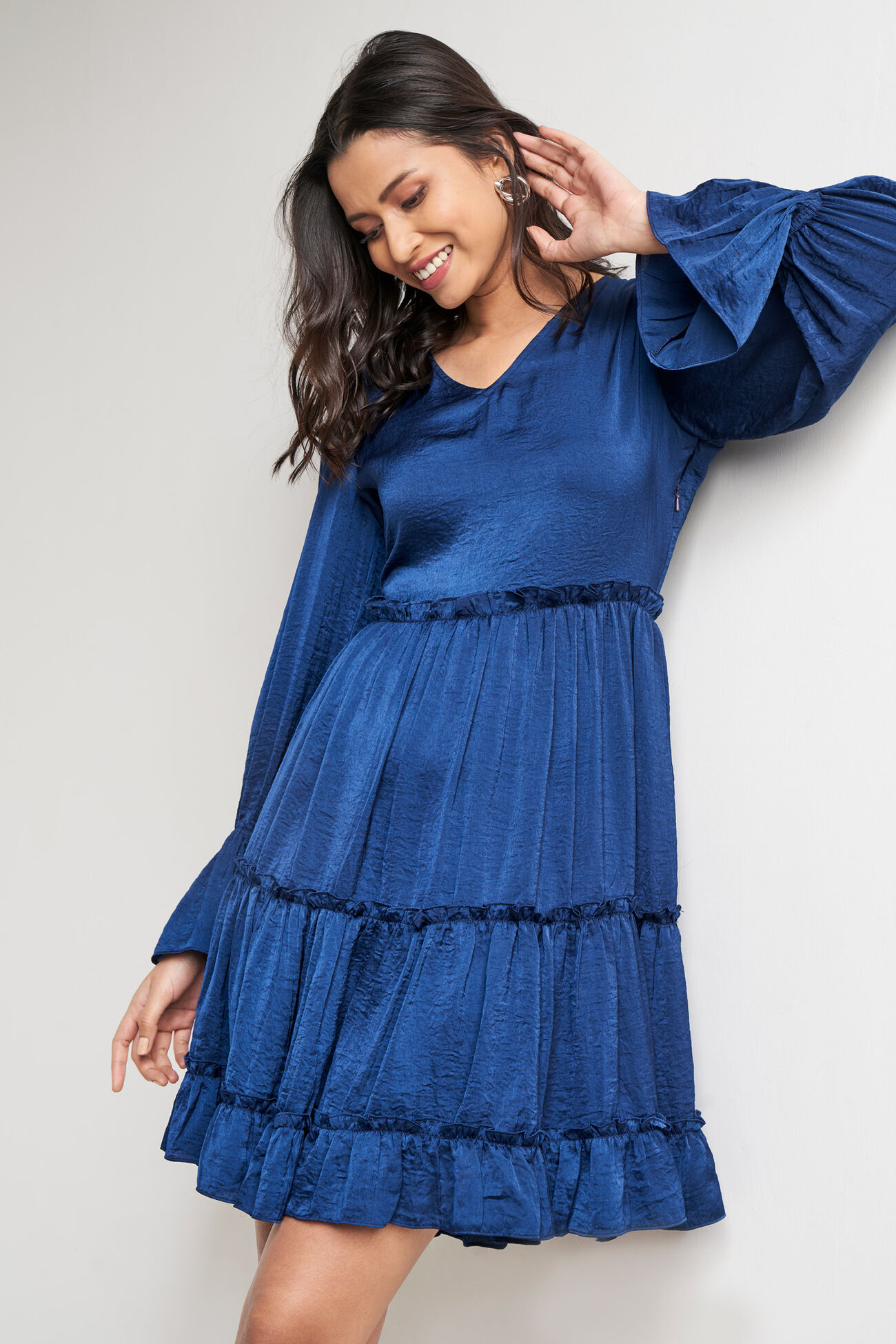 Navy Solid Flared Dress
