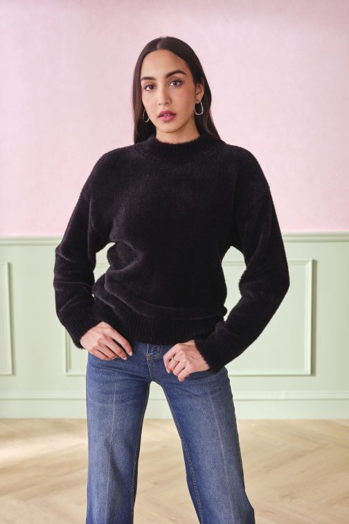 Frosted Plush Black Sweater