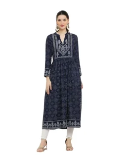 Women's Casual Rayon Full sleeve Kurti (Blue)