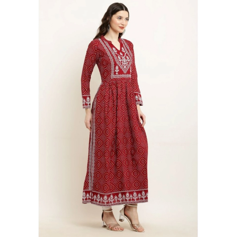 Women's Casual Rayon Full sleeve Kurti (Maroon) - Image 3