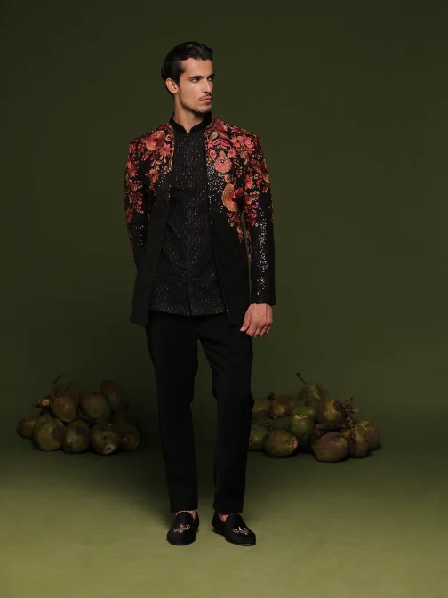 Viren black Jodhpuri set with shirt and trouser - Image 2