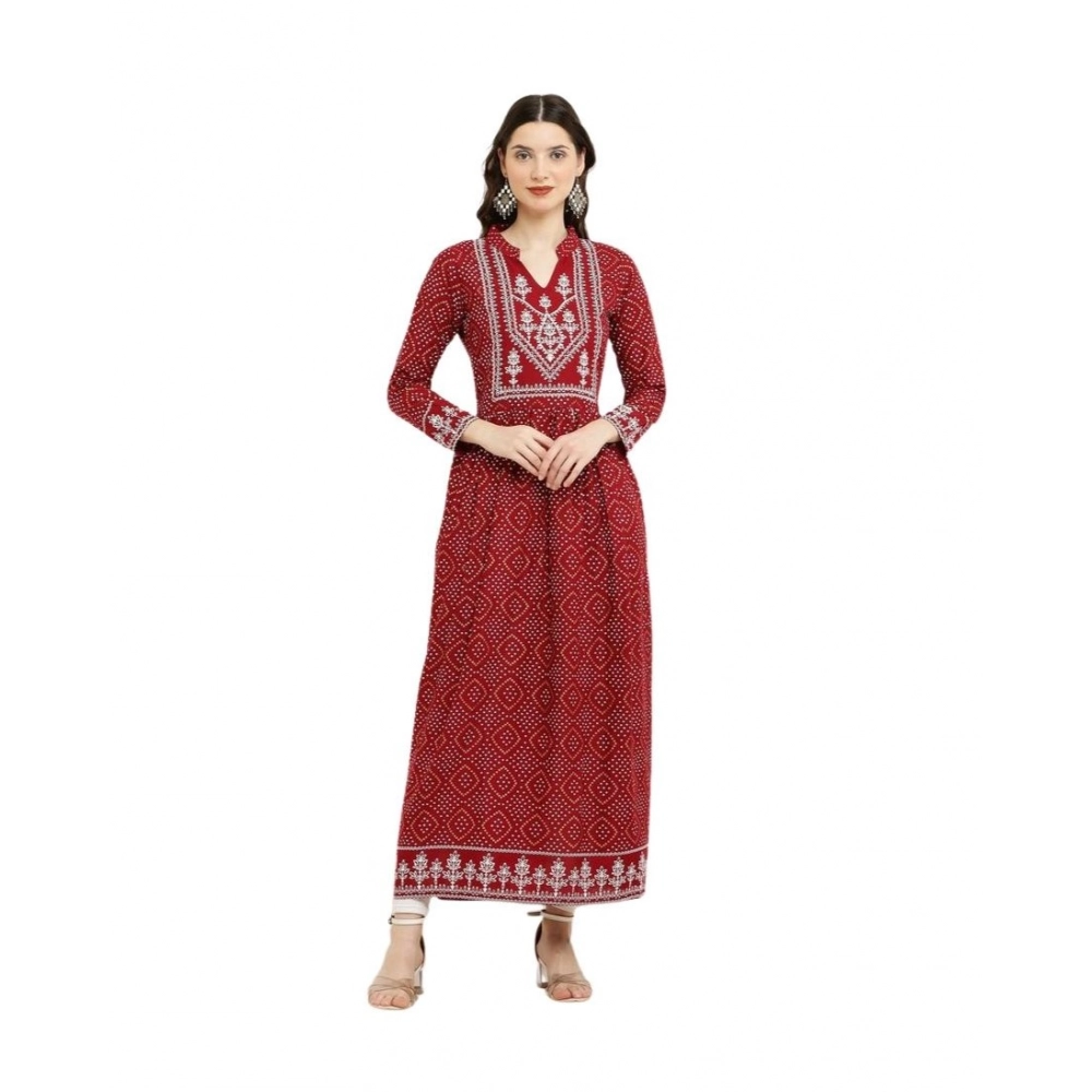 Women's Casual Rayon Full sleeve Kurti (Maroon) - Image 2